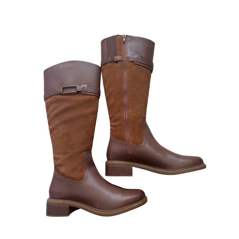 NEW Clarks Maye Carly Riding Tall Boots Womens 8.5 Brown Knee High Leather Suede